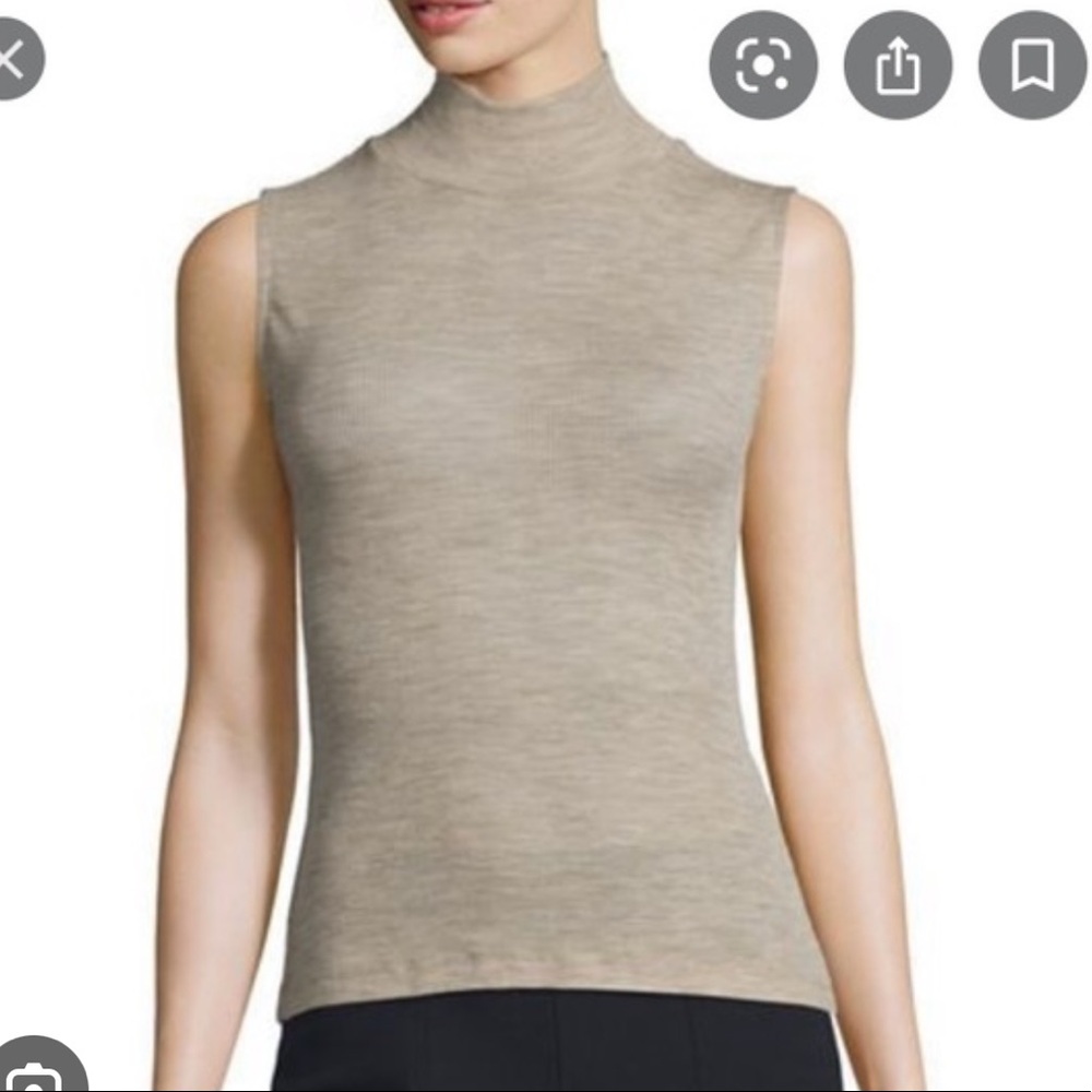 T BY ALEXANDER WANG SEMI SHEER BEIGE RIBBED TURTLENECK TANK